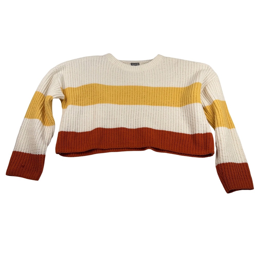 Cupcake Clothing Ltd Chenille Cropped Sweater XL White Yellow Orange Striped